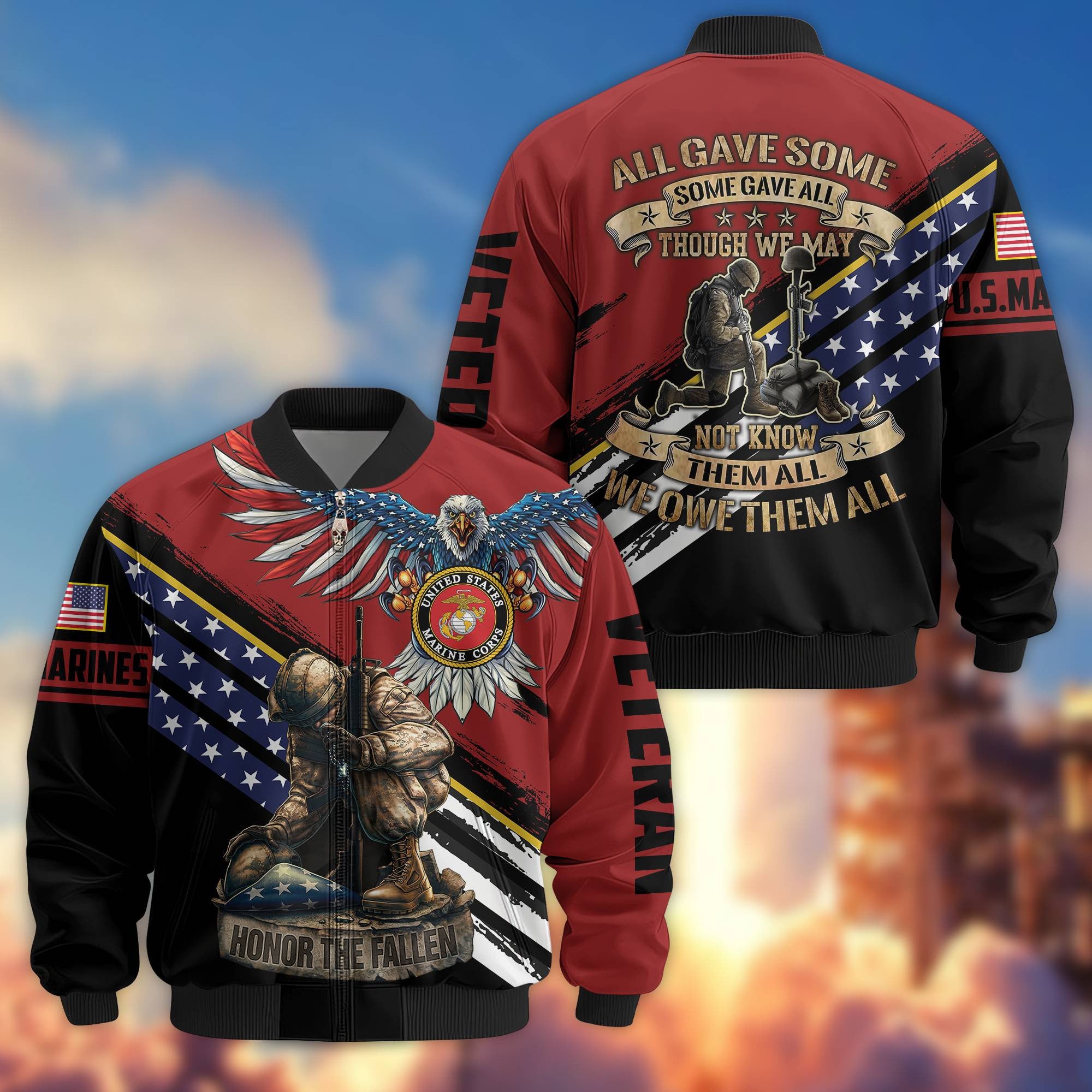 Premium USMC Veteran Bomber Jacket VPVC801503, Gifts For US Marines Veteran