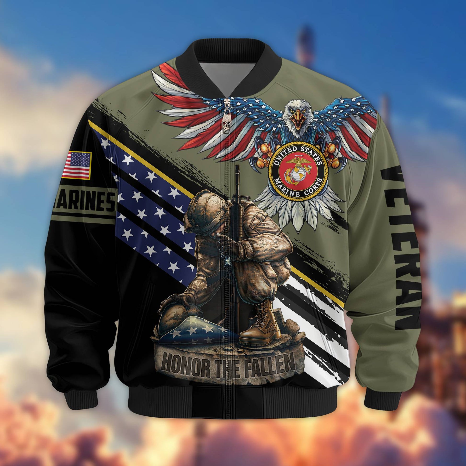 Premium USMC Veteran Bomber Jacket VPVC801511, Gifts For US Marines Veteran