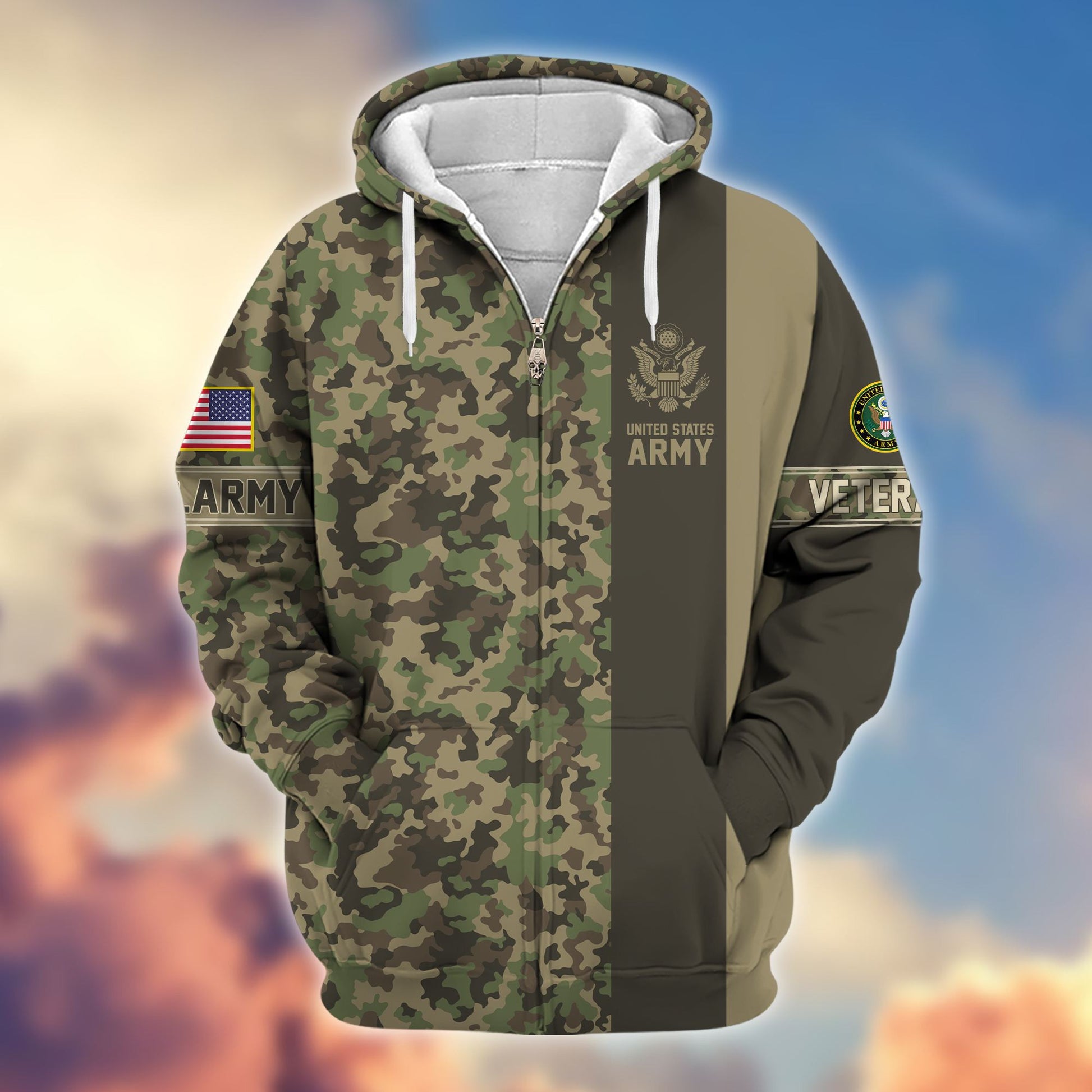 Premium US Army Veteran Zip Hoodie VPVC605311, Gifts For Army Veteran