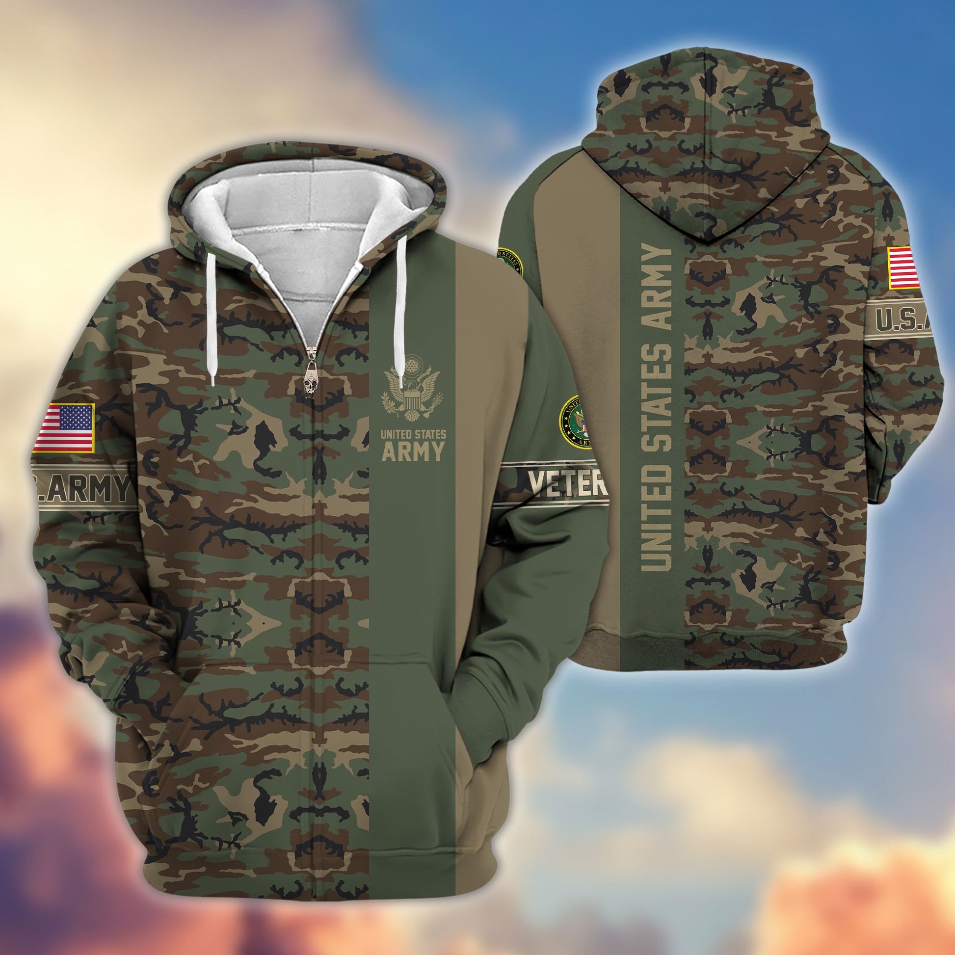 Premium US Army Veteran Zip Hoodie VPVC605312, Gifts For Army Veteran