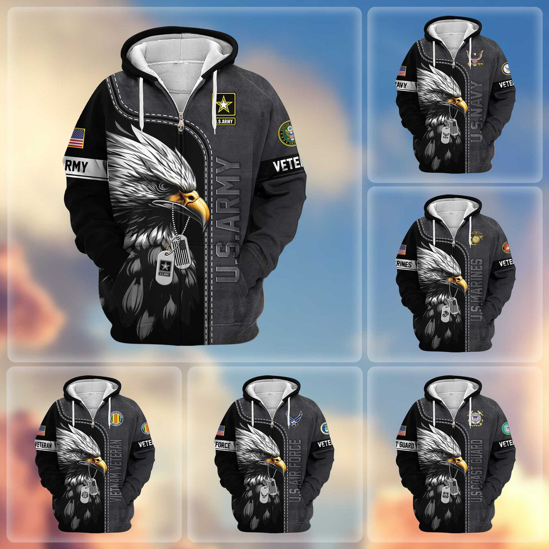Premium US Veterans Zip Hoodie APHN101011, Gifts For US Veterans, Gifts For Veterans Day