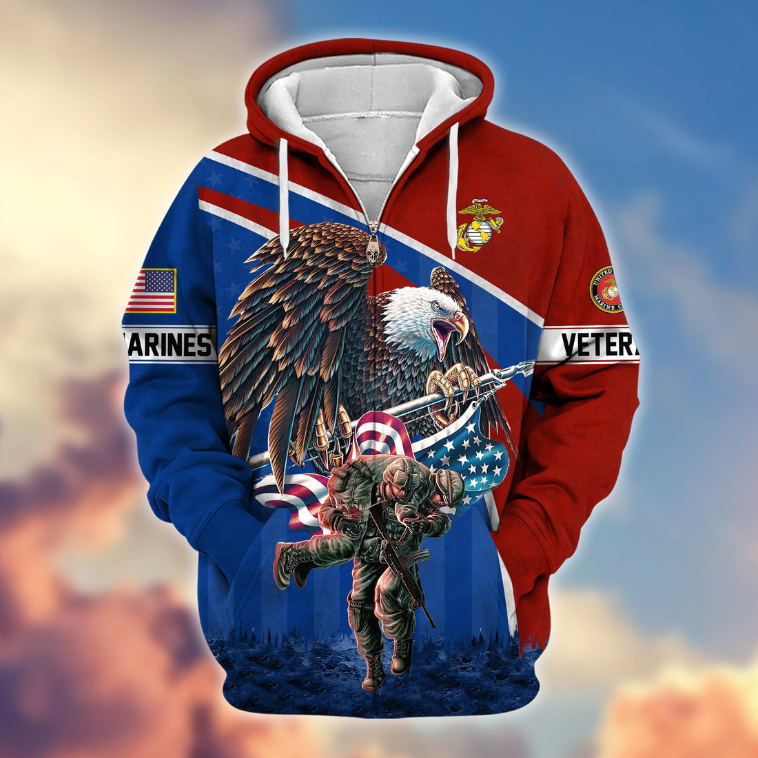 Premium USMC Veteran Zip Hoodie VPVC605203, Gifts For Marine Veteran