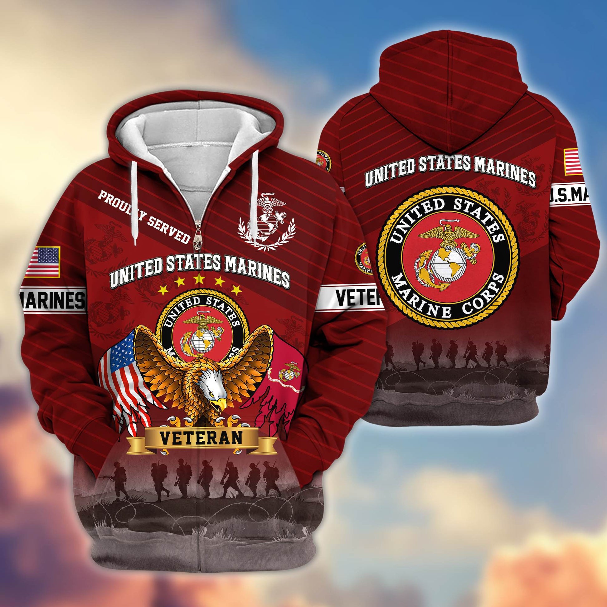 Premium USMC Veteran Zip Hoodie VPVC605403, Gifts For Marine Veteran