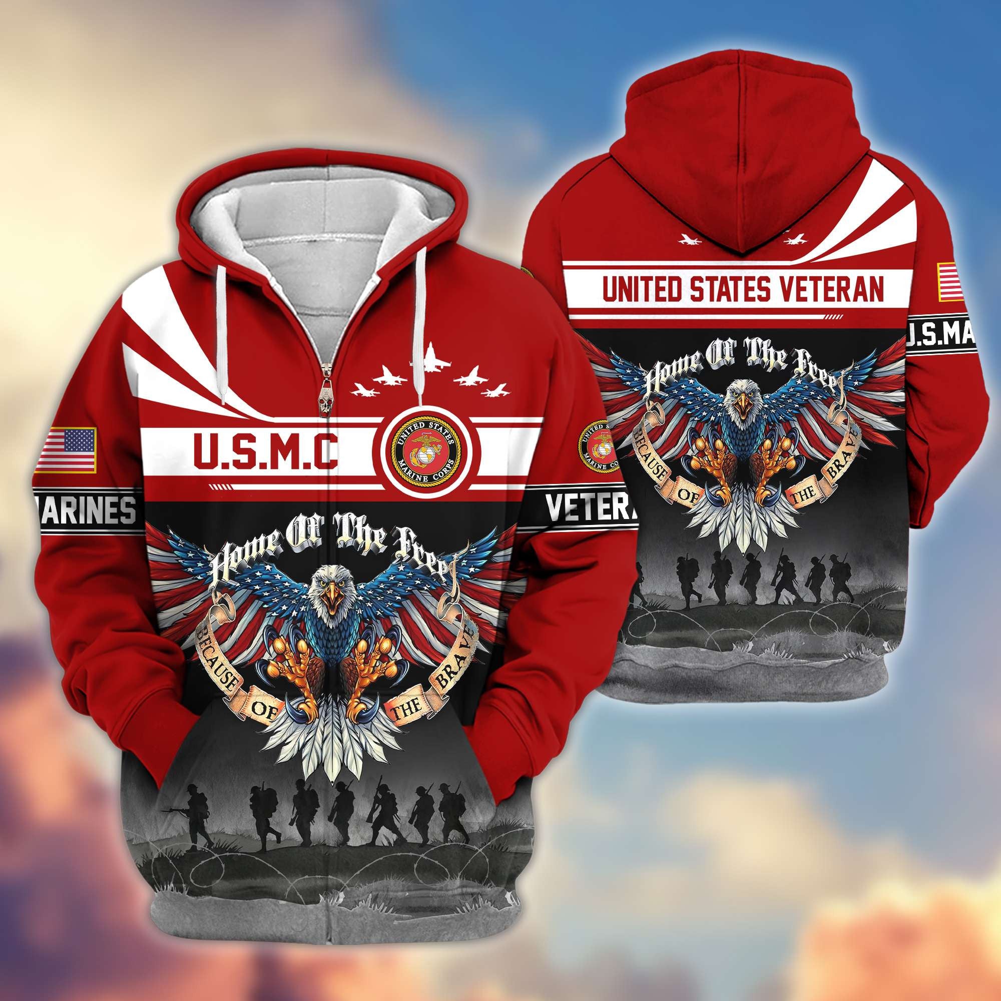 Premium USMC Veterans Zip Hoodie VPVC604103, Gifts For Marine Veteran