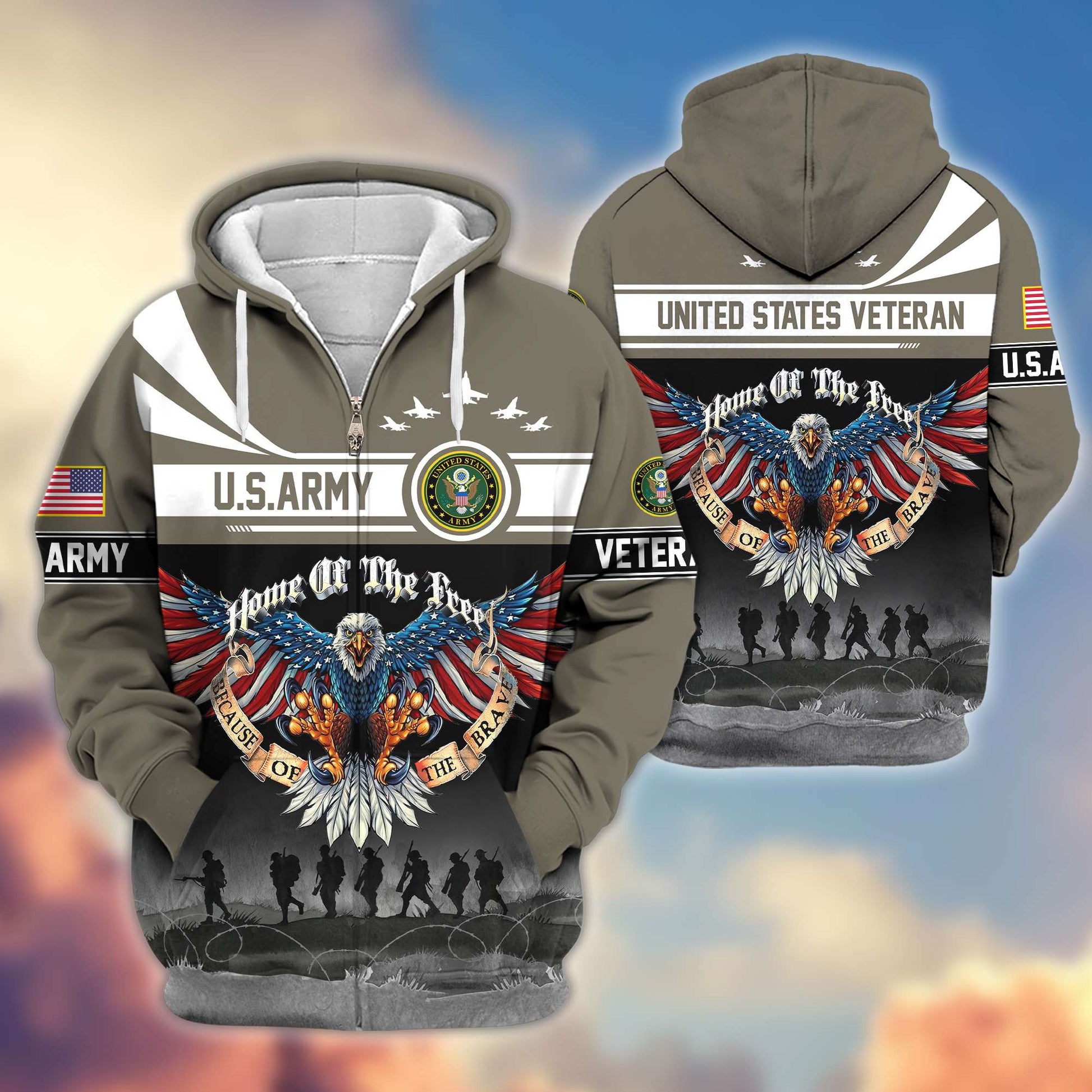Premium US Army Veterans Zip Hoodie VPVC604101, Gifts For Army Veteran