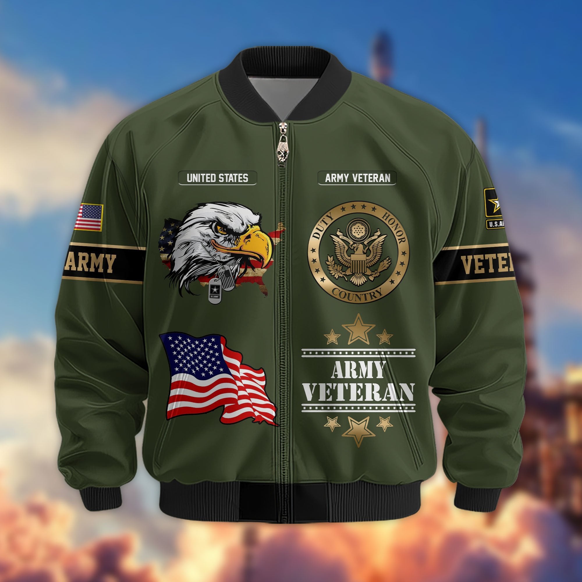 Premium Proudly Served US Veterans Bomber Jacket APHN111011, Gifts For US Veterans, Gifts For Veterans Day