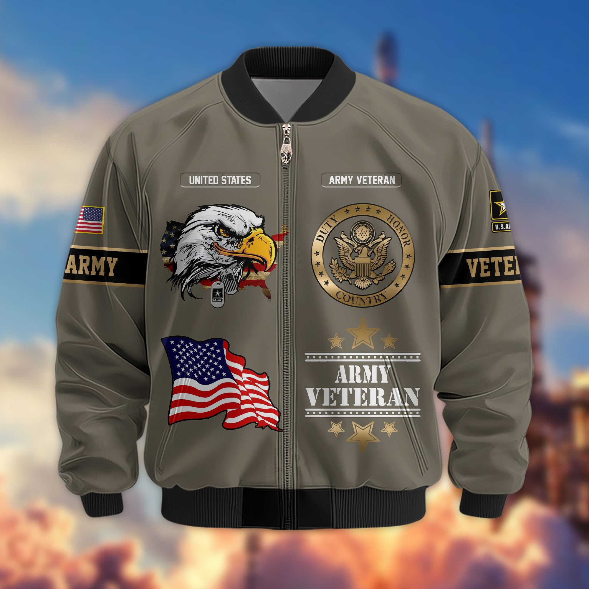 Premium Proudly Served US Veterans Bomber Jacket APHN111011, Gifts For US Veterans, Gifts For Veterans Day