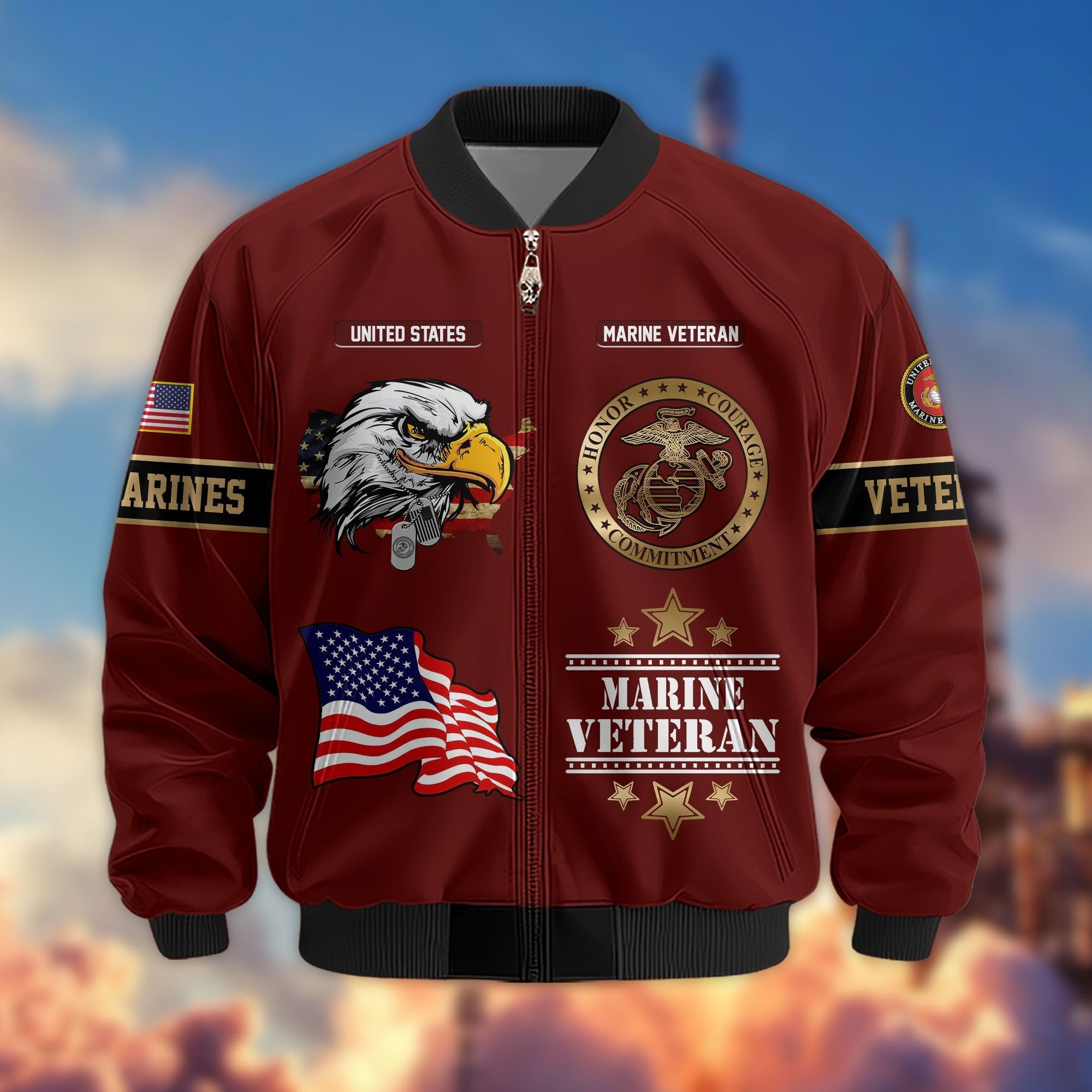 Premium Proudly Served US Veterans Bomber Jacket APHN111011, Gifts For US Veterans, Gifts For Veterans Day