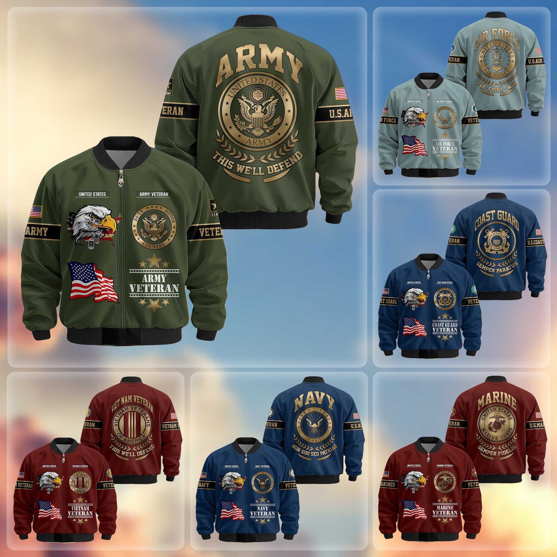 Premium Proudly Served US Veterans Bomber Jacket APHN111011, Gifts For US Veterans, Gifts For Veterans Day