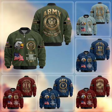 Premium Proudly Served US Veterans Bomber Jacket APHN111011, Gifts For US Veterans, Gifts For Veterans Day