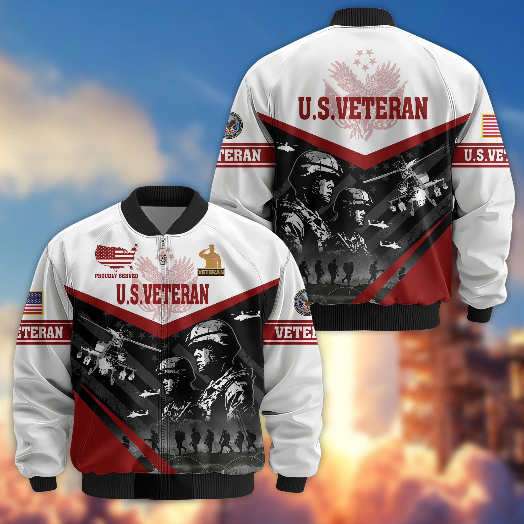 Premium US Veterans Bomber Jacket BPVC101001, Gifts For US Veterans, Gifts For Veterans Day