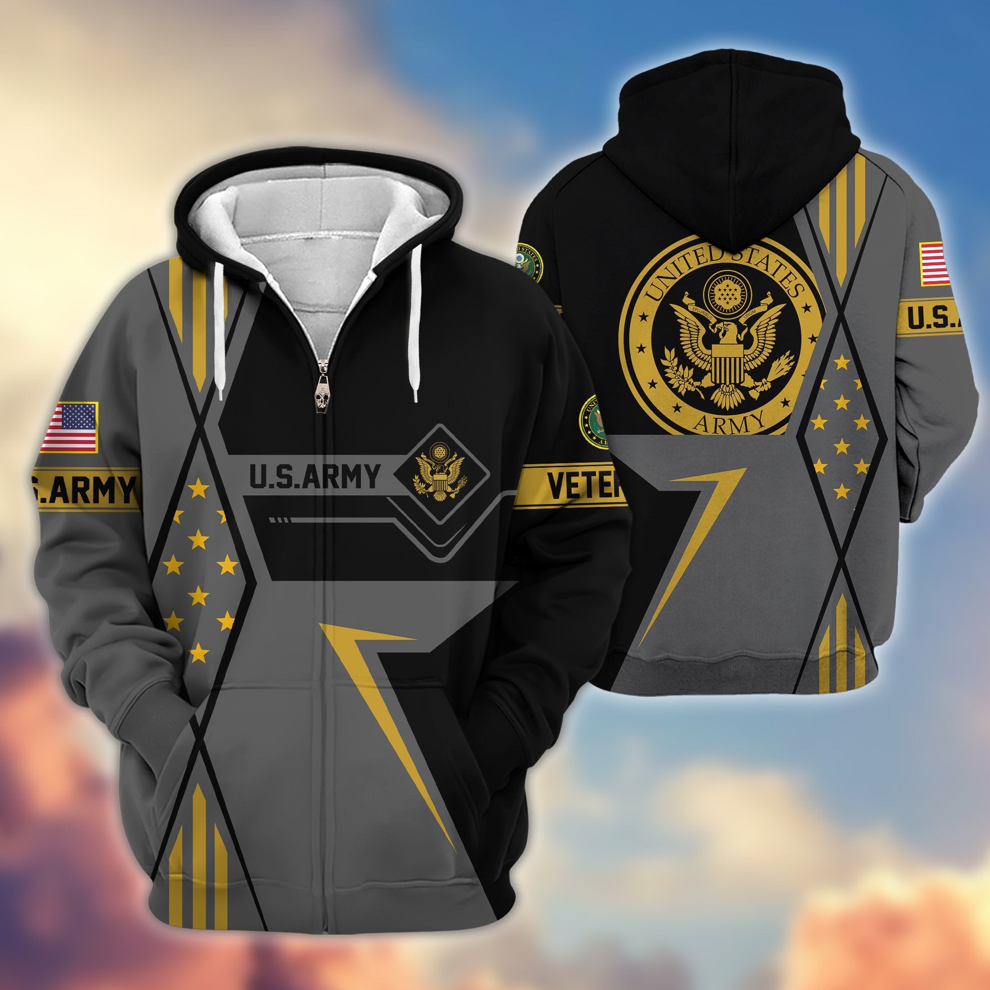 Premium US Army Veteran Zip Hoodie VPVC605501, Gifts For Army Veteran