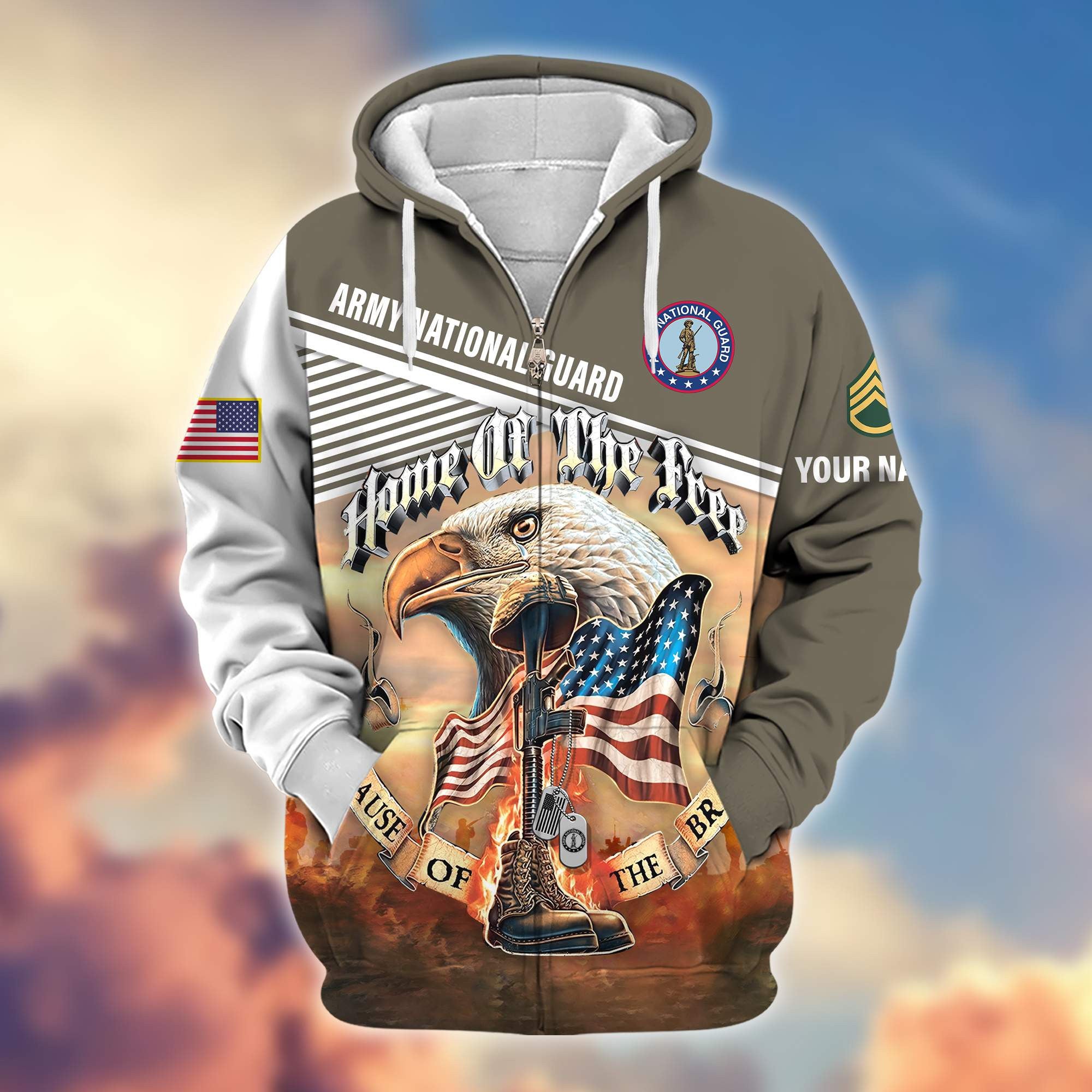 Premium Custom Name, Rank, Army National Guard Veteran Zip Hoodie VPVC605708, Gifts For Army National Guard Veteran