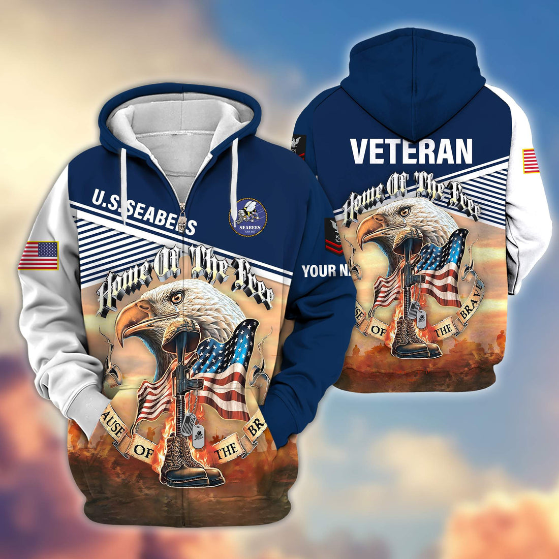 Premium Custom Name, Rank, US Seabees Veteran Zip Hoodie VPVC605709, Gifts For Seabees Veteran