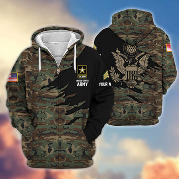 Premium Custom Name, Rank, US Army Veteran Zip Hoodie VPVC605910, Gifts For Army Veteran