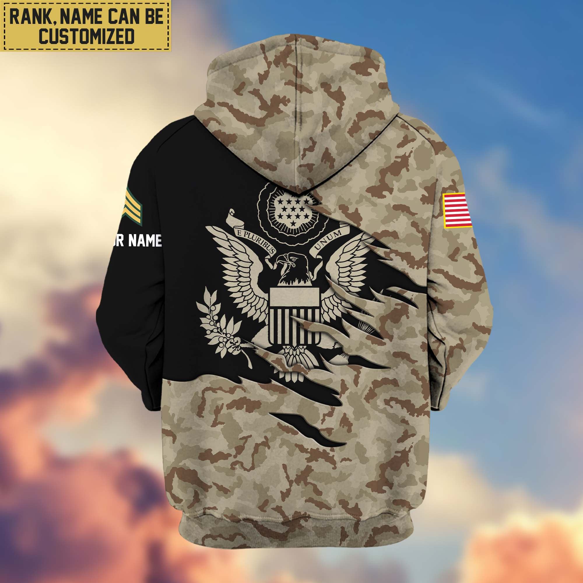 Premium Custom Name, Rank, US Army Veteran Zip Hoodie VPVC605911, Gifts For Army Veteran