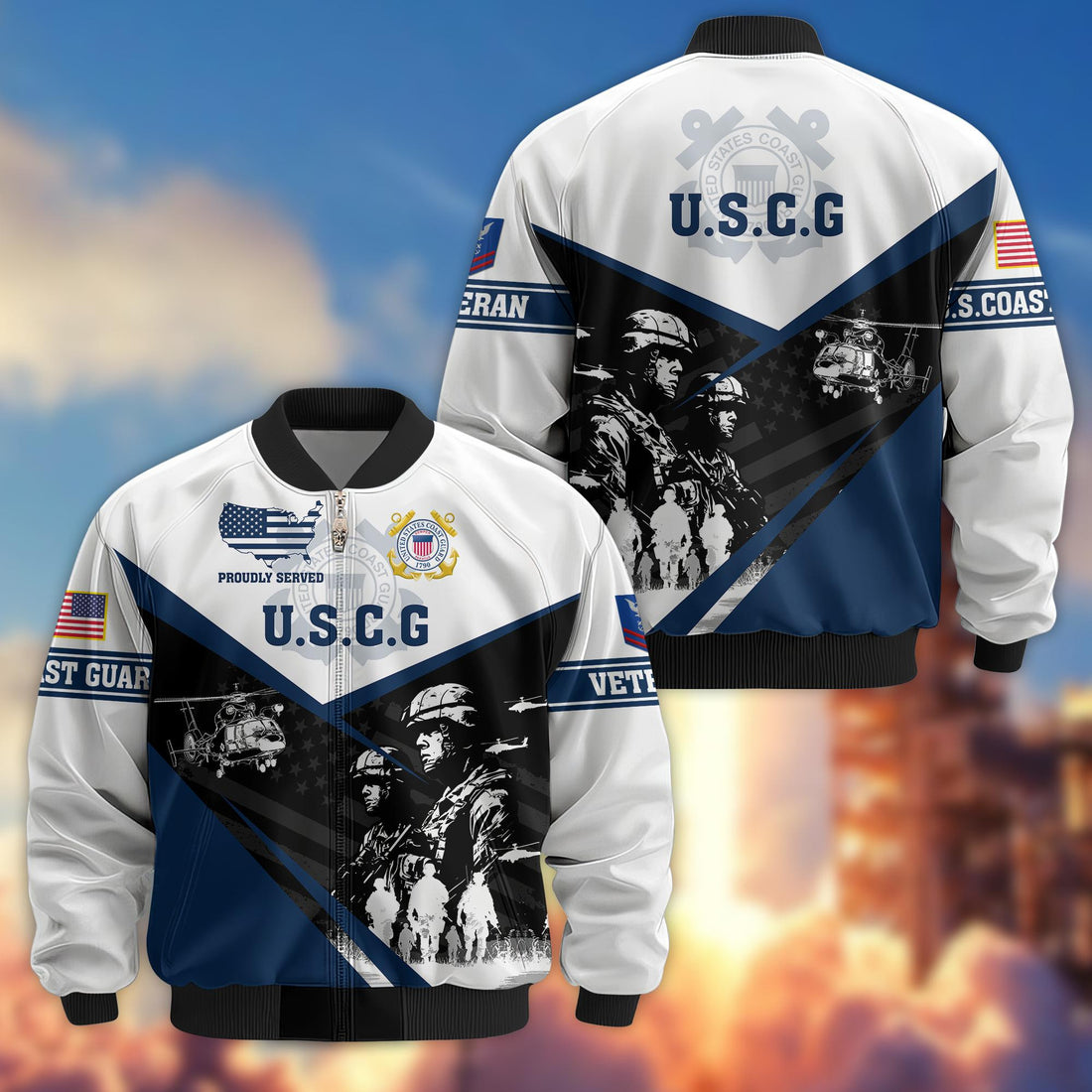 Premium Custom USCG Veteran Bomber Jacket VPVC802005, Gifts For US Coast Guard Veteran