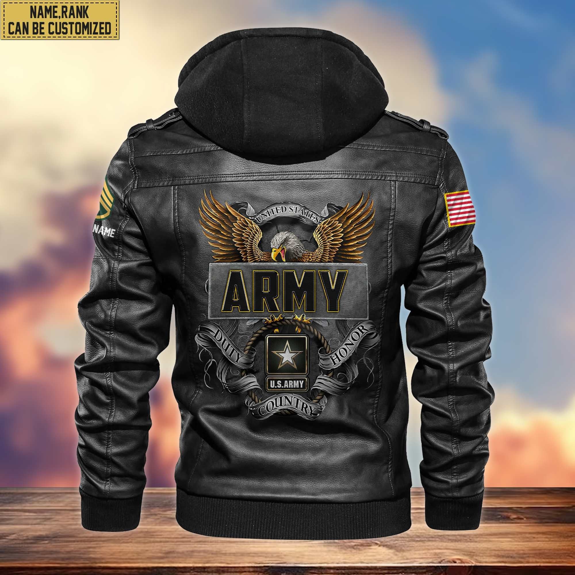 Premium US Army Leather Jacket VPVC701201, Custom Name, Rank, Gifts For Army Veteran