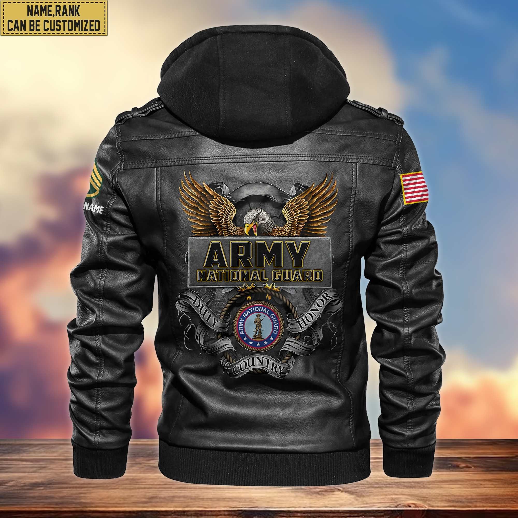 Premium US Army National Guard Leather Jacket VPVC701208, Custom Name, Rank, Gifts For Army National Guard Veterans