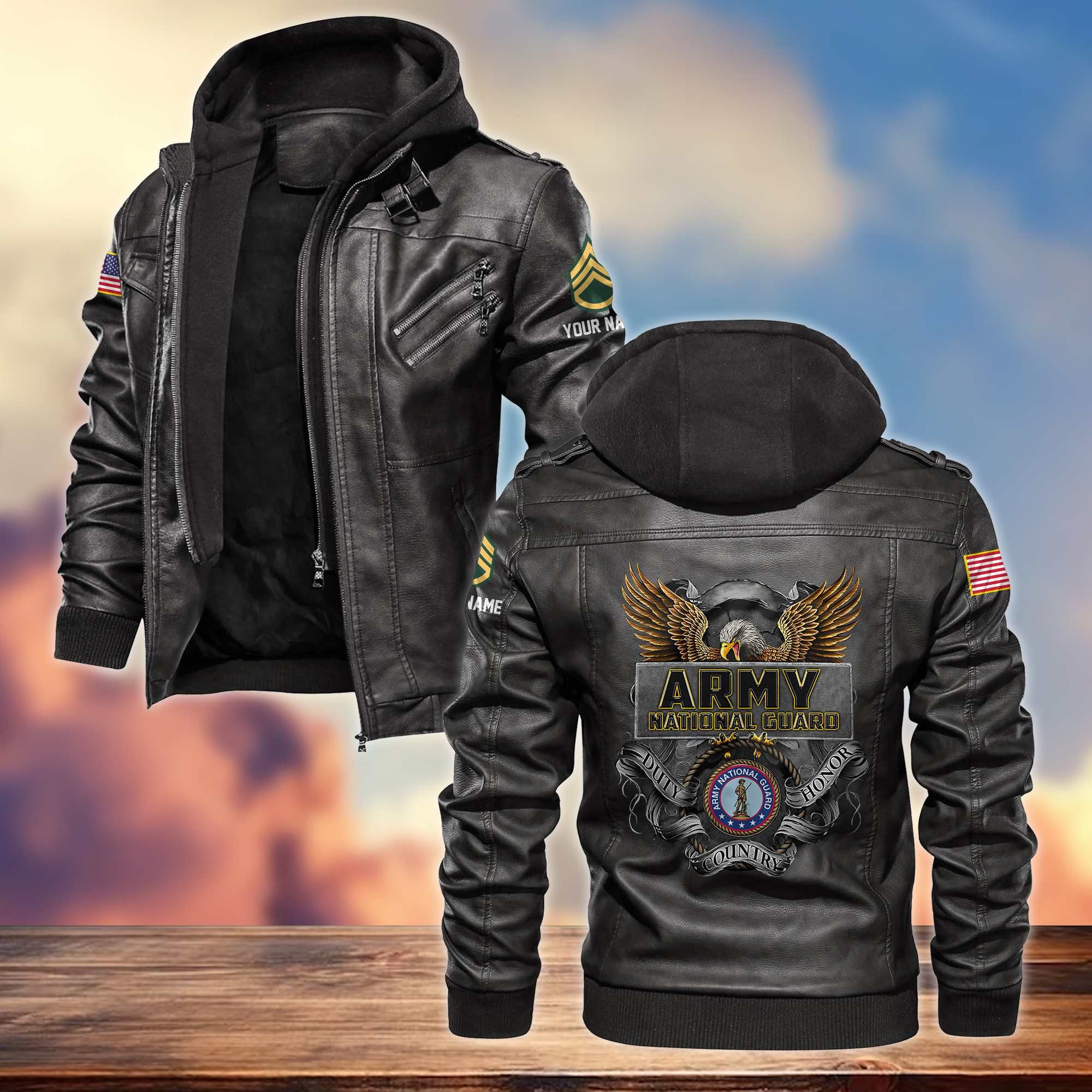 Premium US Army National Guard Leather Jacket VPVC701208, Custom Name, Rank, Gifts For Army National Guard Veterans