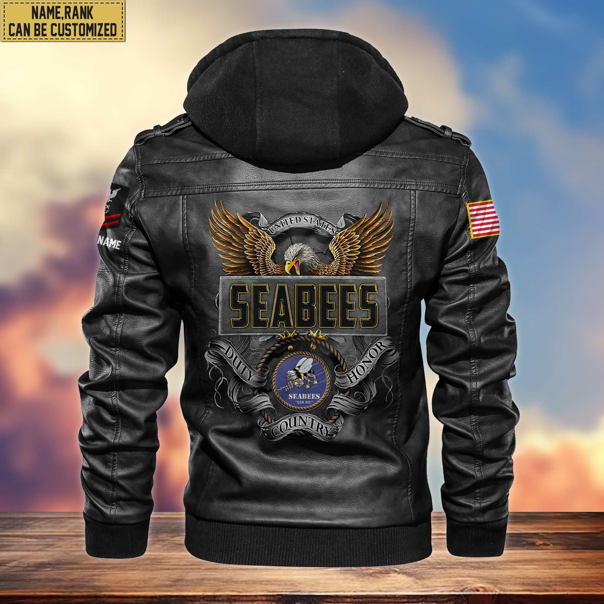 Premium US Seabees Leather Jacket VPVC701209, Custom Name, Rank, Gifts For Seabees Veteran