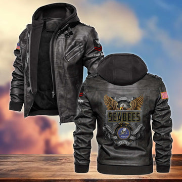 Premium US Seabees Leather Jacket VPVC701209, Custom Name, Rank, Gifts For Seabees Veteran