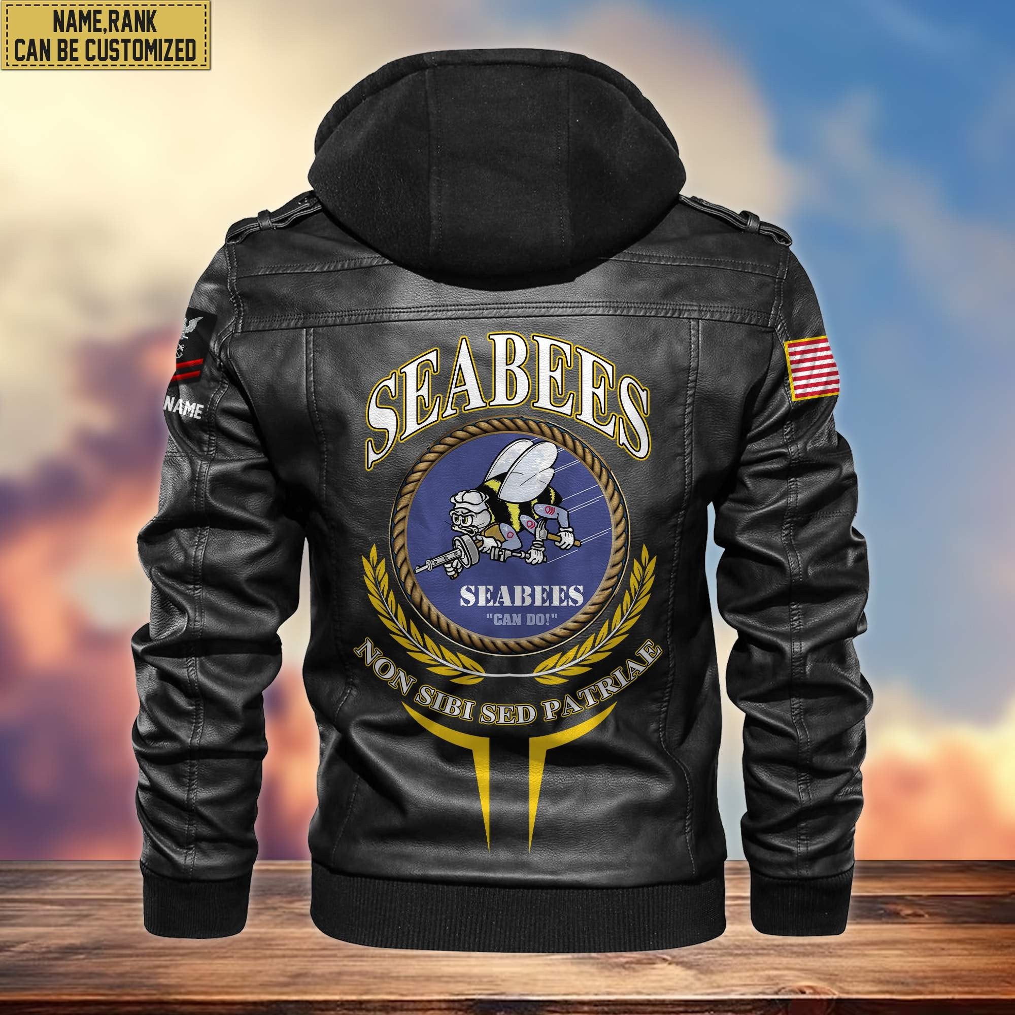 Premium US Seabees Leather Jacket VPVC701309, Custom Name, Rank, Gifts For Seabees Veteran
