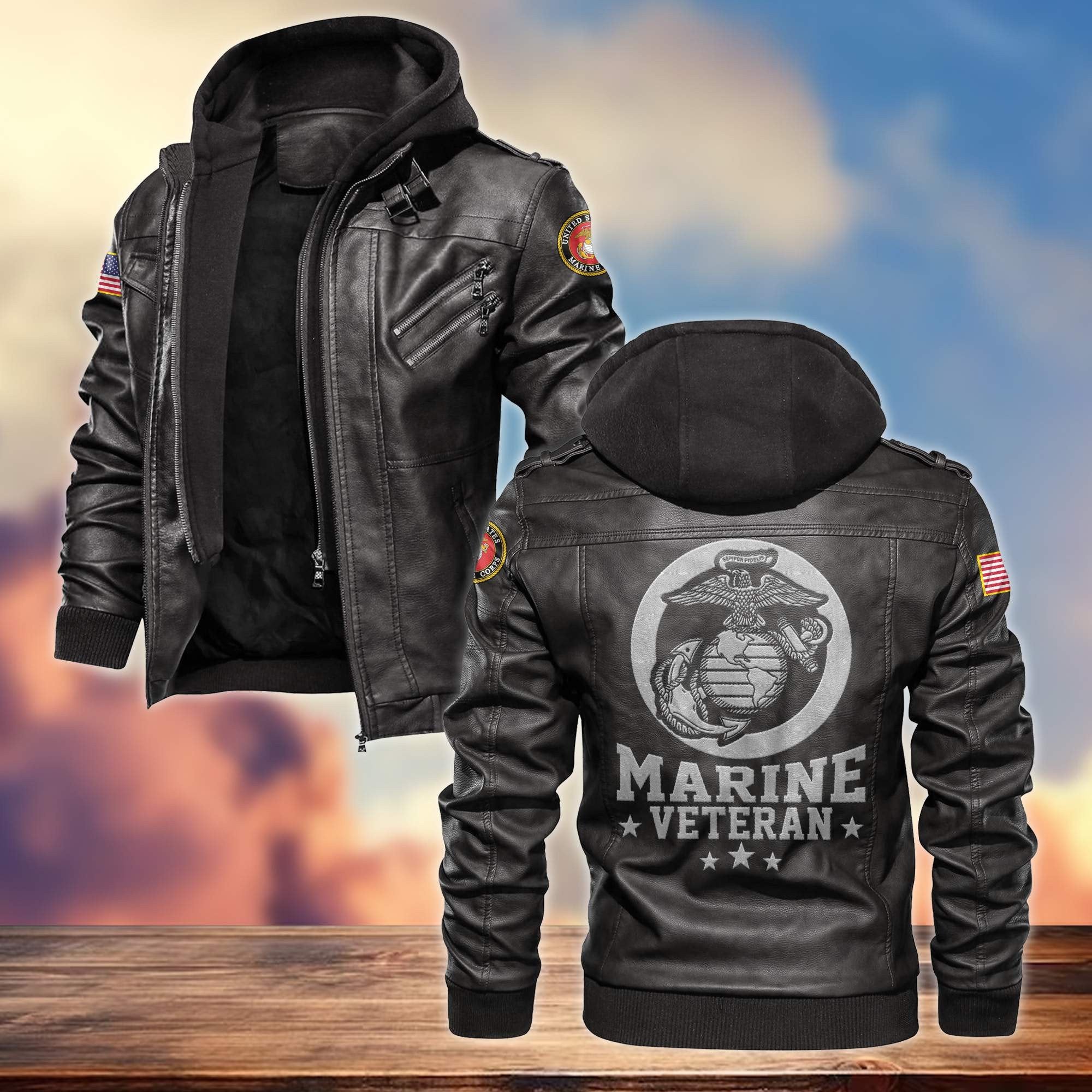 Premium US Veterans Leather Jacket APHN161011, Gifts For US Veterans