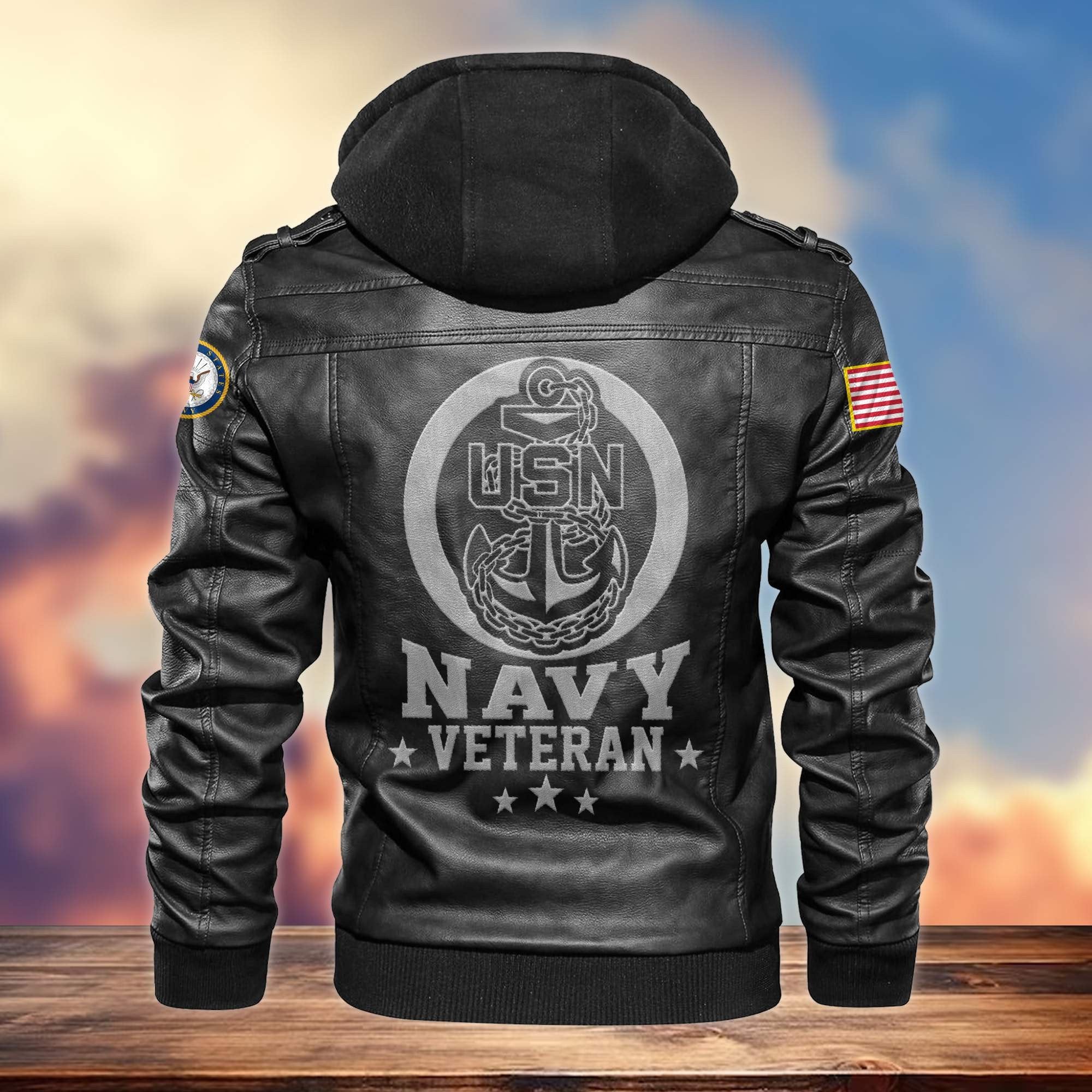 Premium US Veterans Leather Jacket APHN161011, Gifts For US Veterans
