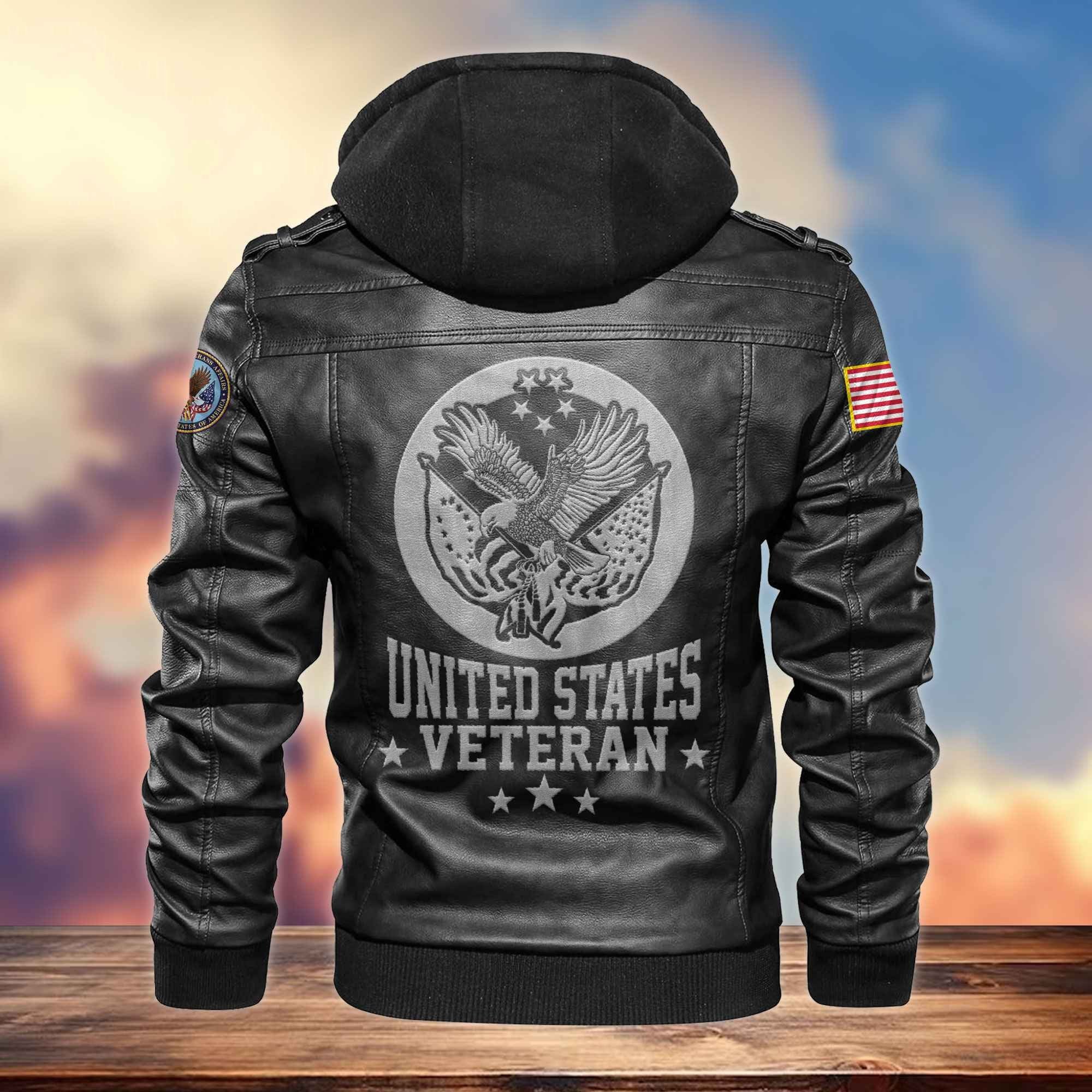 Premium US Veterans Leather Jacket APHN161011, Gifts For US Veterans