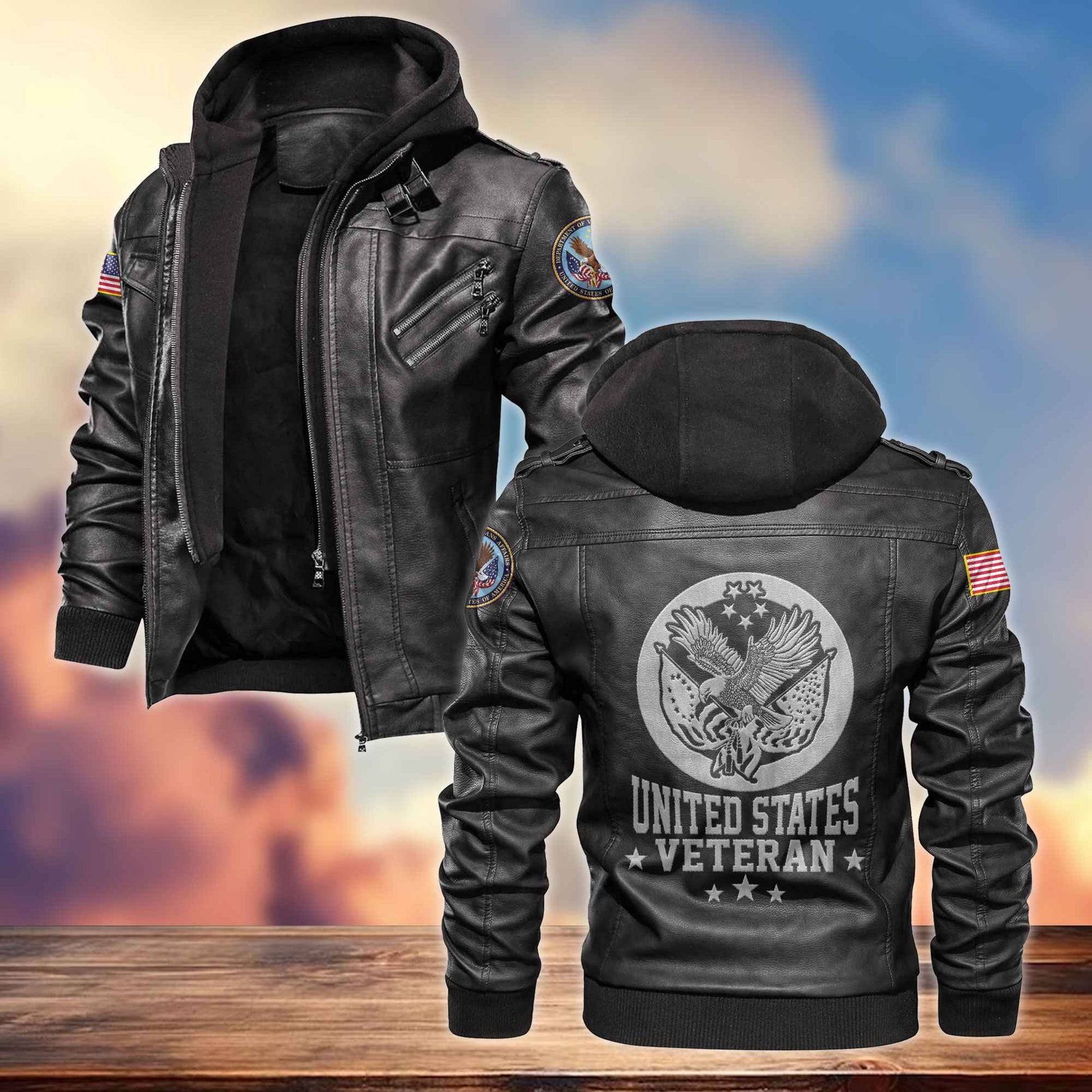 Premium US Veterans Leather Jacket APHN161011, Gifts For US Veterans