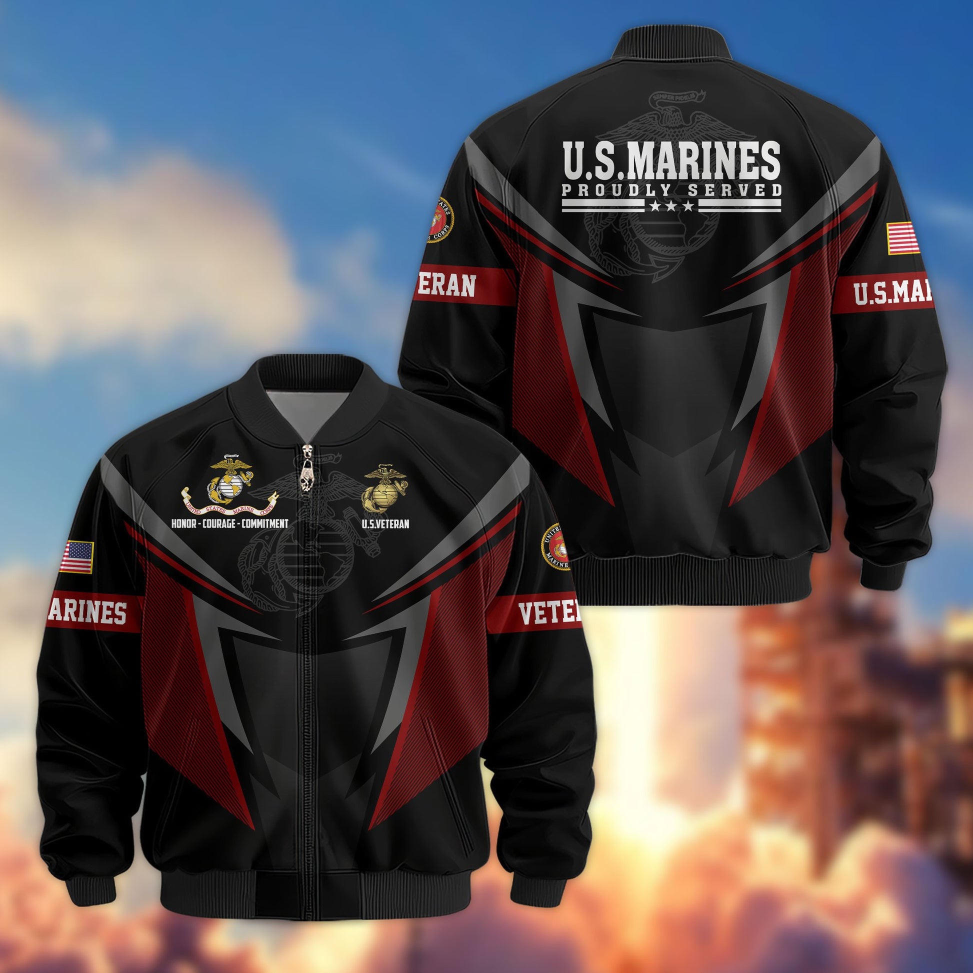 Premium US Veterans Bomber Jacket APHN181015, Gifts For US Veterans, Gifts For Veterans Day