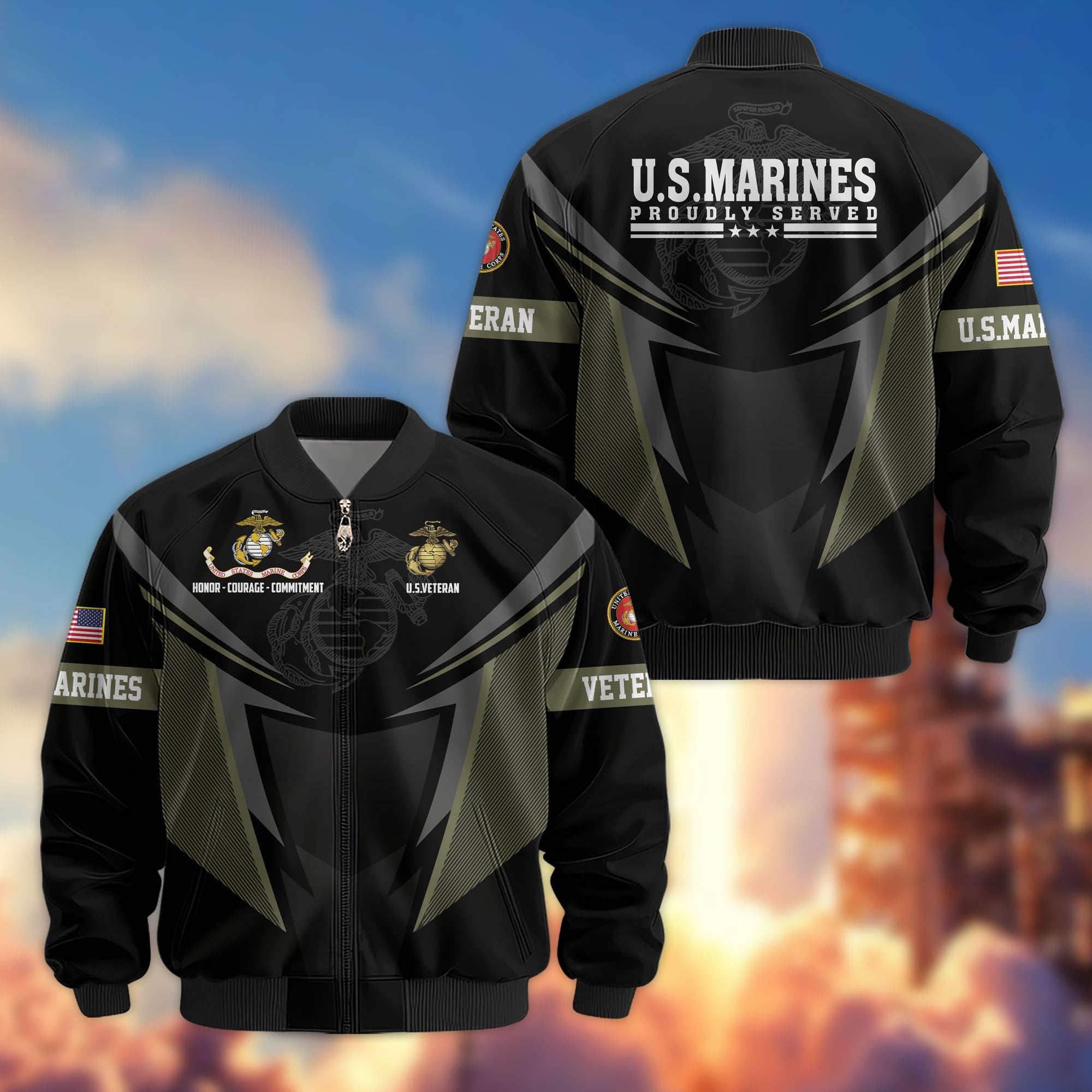 Premium US Veterans Bomber Jacket APHN181015, Gifts For US Veterans, Gifts For Veterans Day