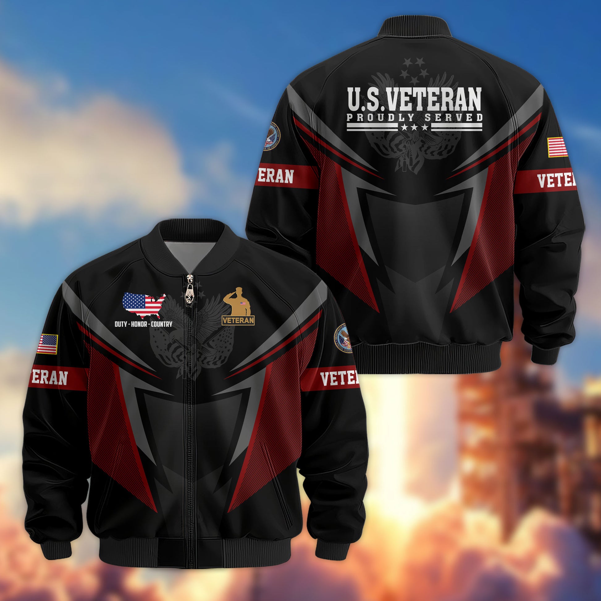 Premium US Veterans Bomber Jacket APHN181015, Gifts For US Veterans, Gifts For Veterans Day