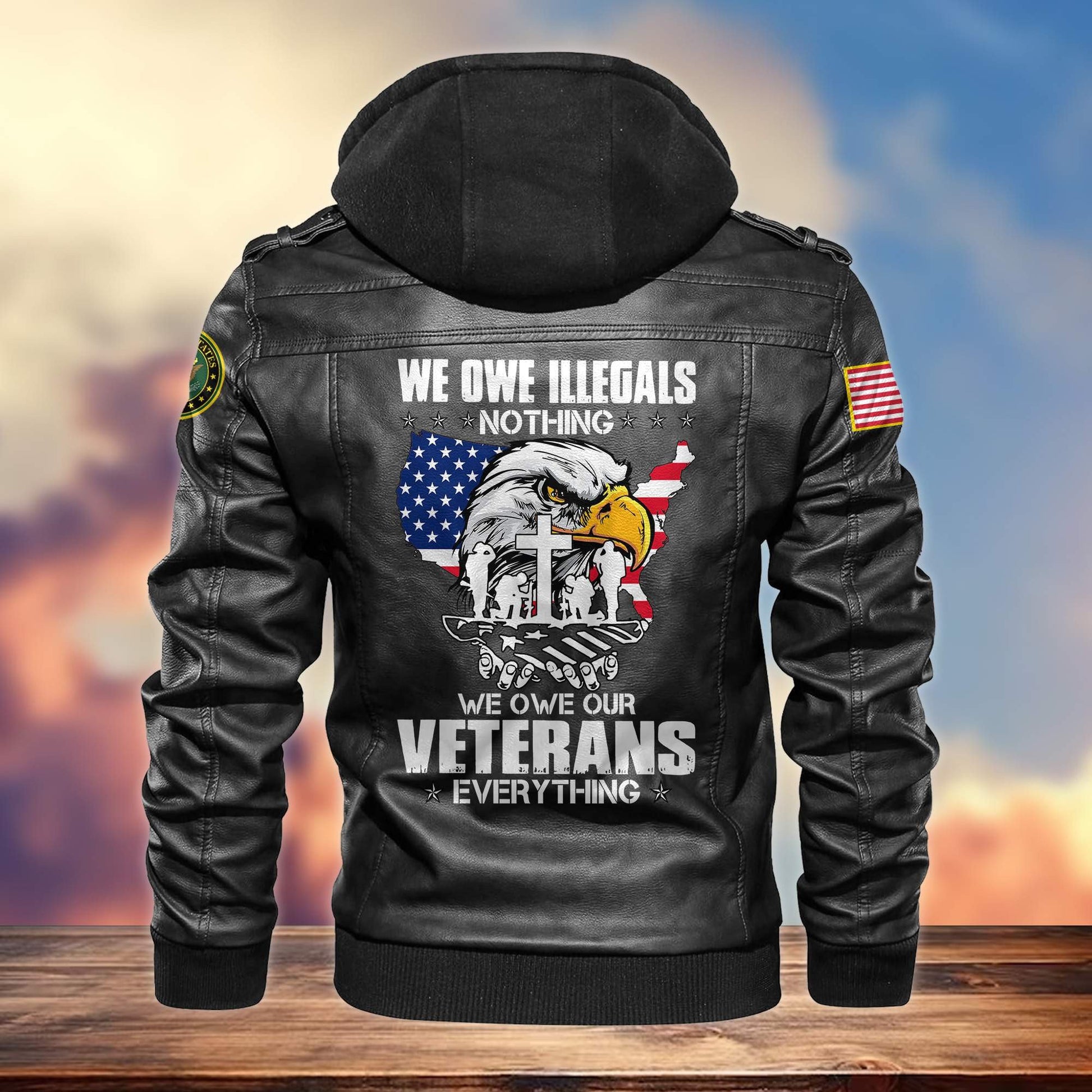 Premium US Veterans Leather Jacket APHN231013, Gifts For US Veterans