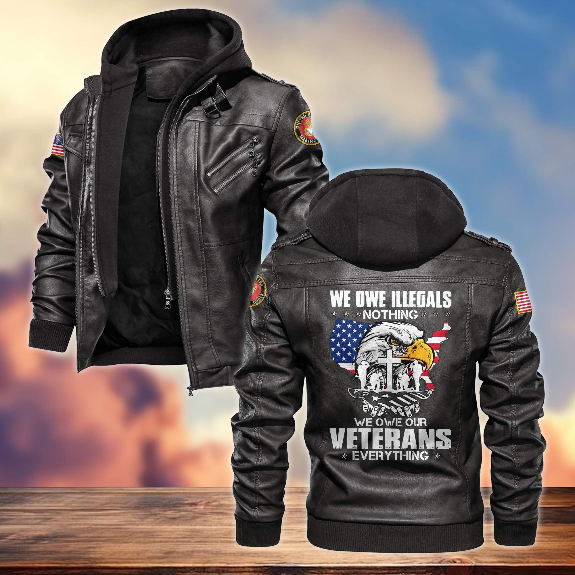 Premium US Veterans Leather Jacket APHN231013, Gifts For US Veterans