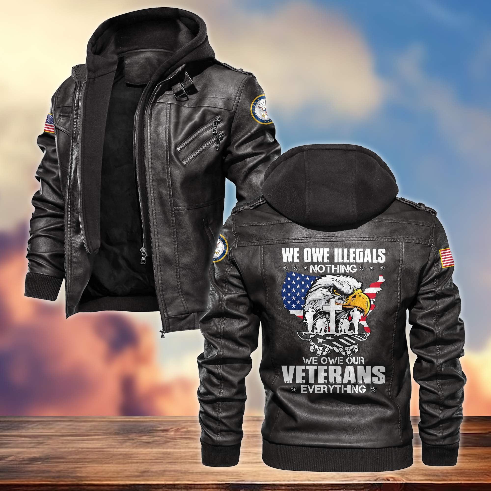 Premium US Veterans Leather Jacket APHN231013, Gifts For US Veterans