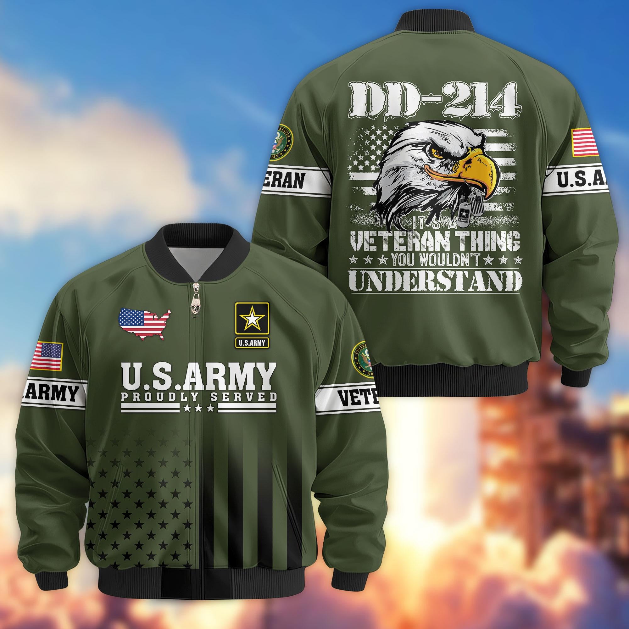 Premium US Veterans Bomber Jacket APHN231012, Gifts For US Veterans