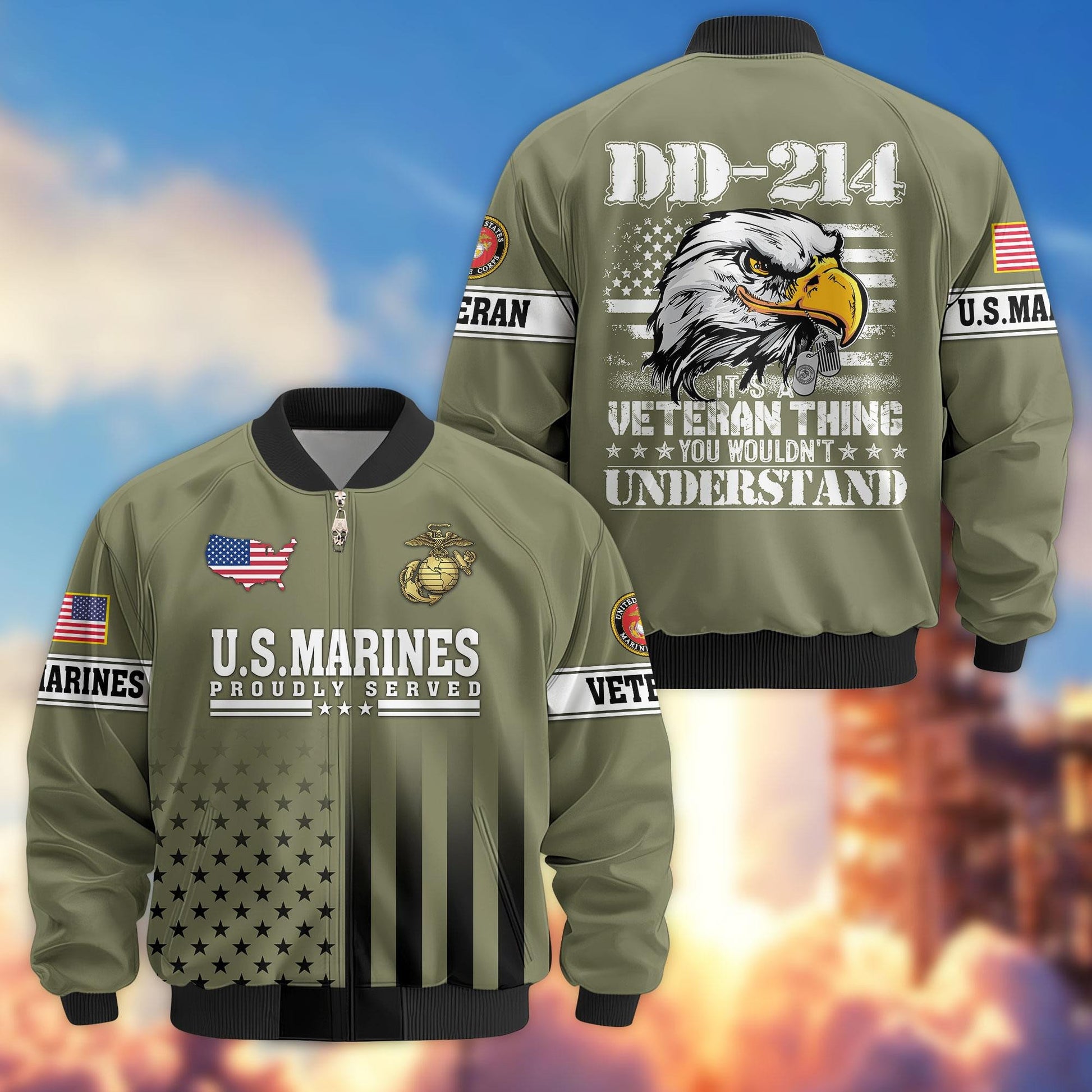 Premium US Veterans Bomber Jacket APHN231012, Gifts For US Veterans