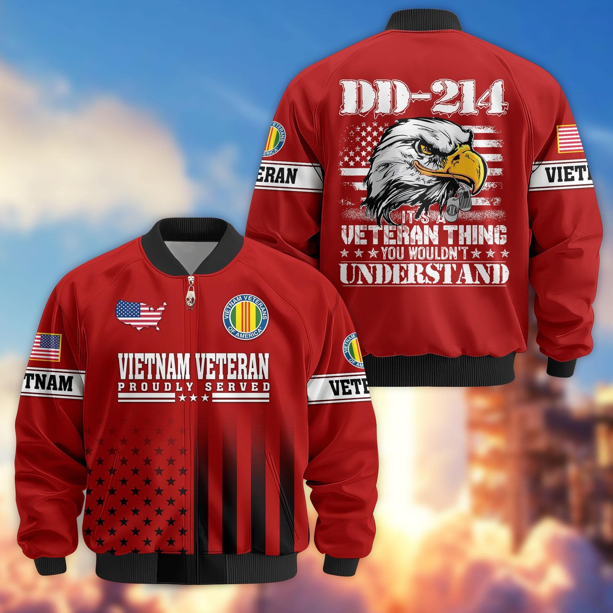 Premium US Veterans Bomber Jacket APHN231012, Gifts For US Veterans