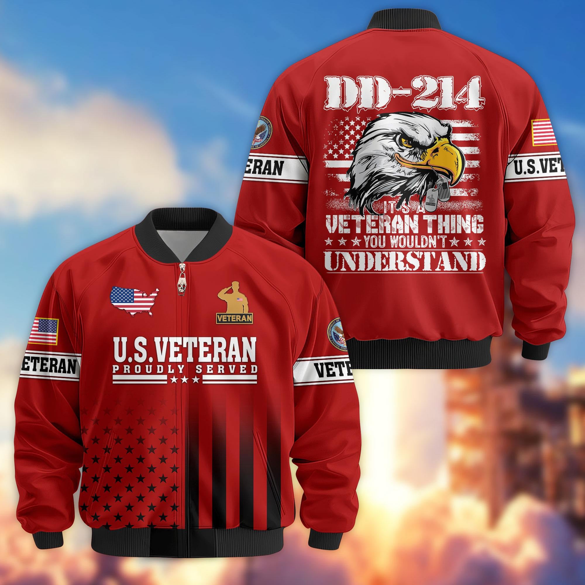 Premium US Veterans Bomber Jacket APHN231012, Gifts For US Veterans