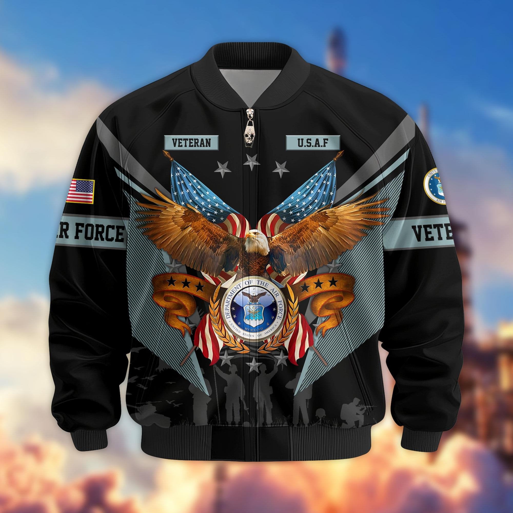 Premium US Veterans Bomber Jacket APHN291011, Gifts For US Veterans