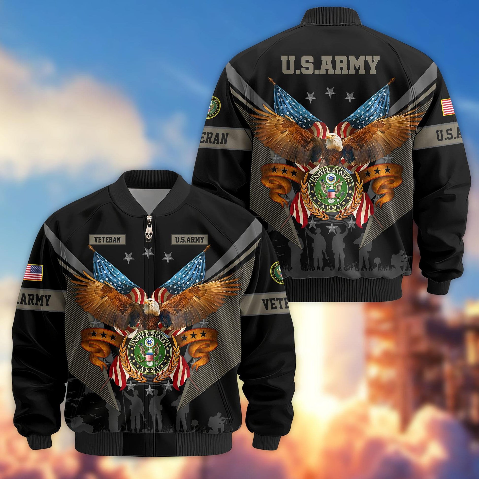 Premium US Veterans Bomber Jacket APHN291011, Gifts For US Veterans