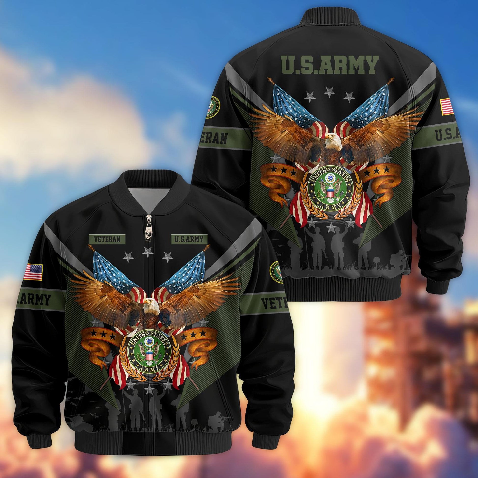 Premium US Veterans Bomber Jacket APHN291011, Gifts For US Veterans