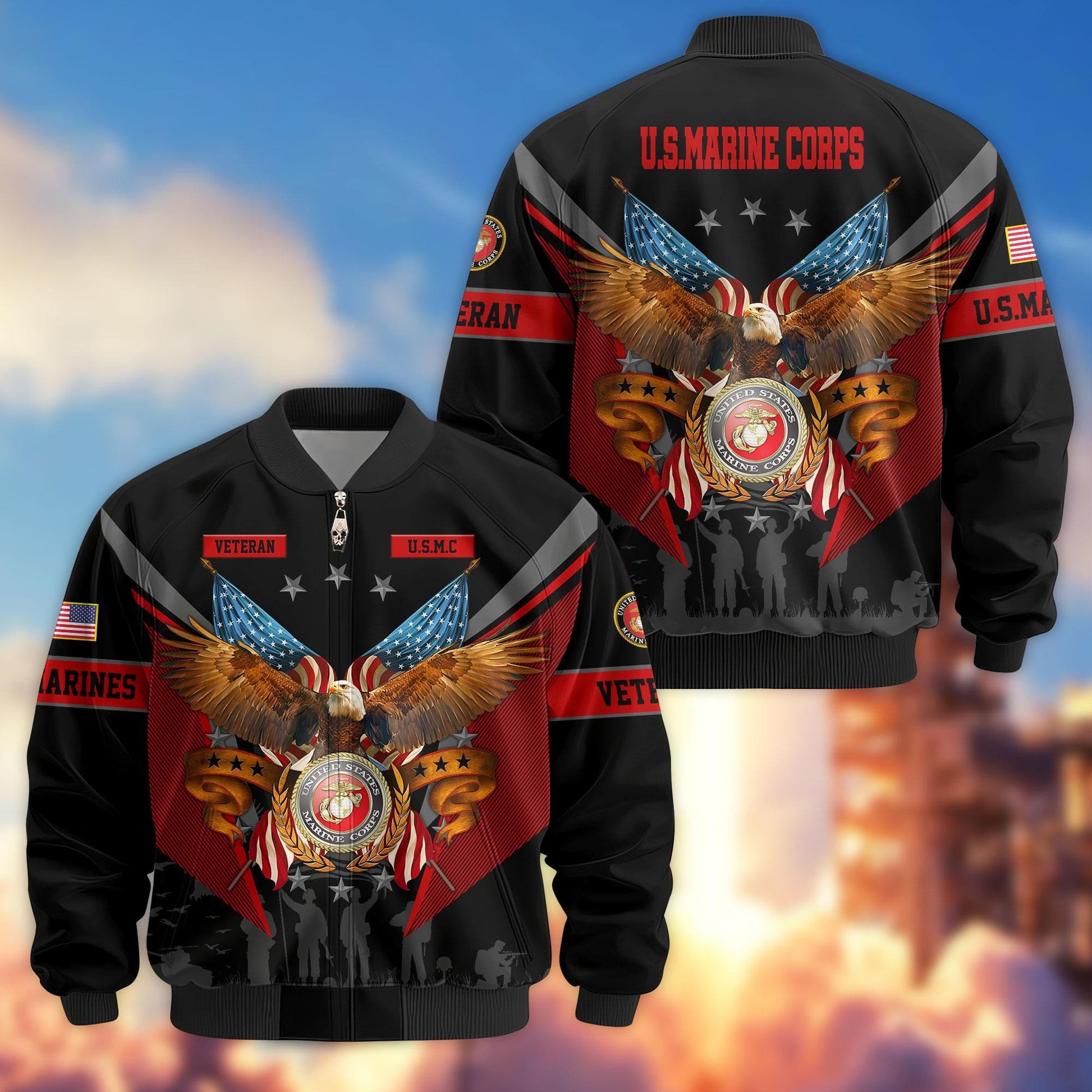 Premium US Veterans Bomber Jacket APHN291011, Gifts For US Veterans