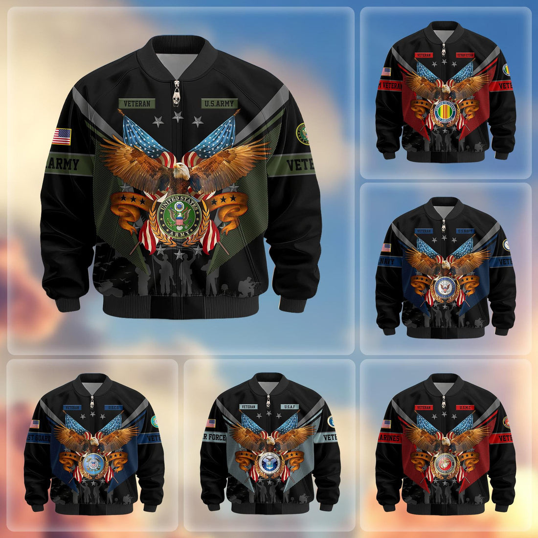 Premium US Veterans Bomber Jacket APHN291011, Gifts For US Veterans