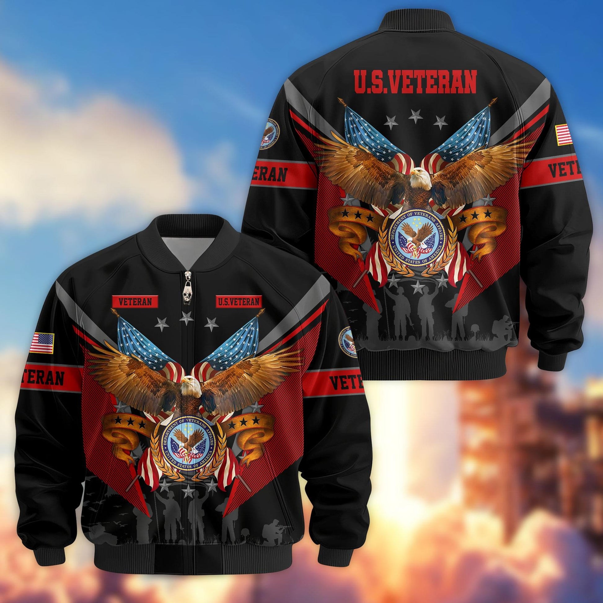 Premium US Veterans Bomber Jacket APHN291011, Gifts For US Veterans