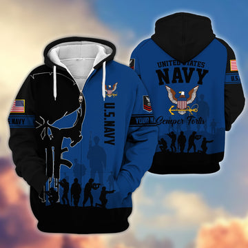 Premium Custom Name, Rank US Navy Veteran Zip Hoodie VPVC606002, Gifts For Navy Veteran