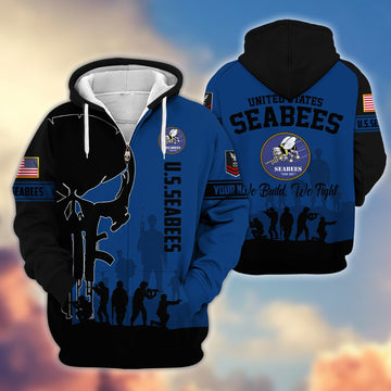 Premium Custom Name, Rank US Seabees Veteran Zip Hoodie VPVC606009, Gifts For Seabees Veteran
