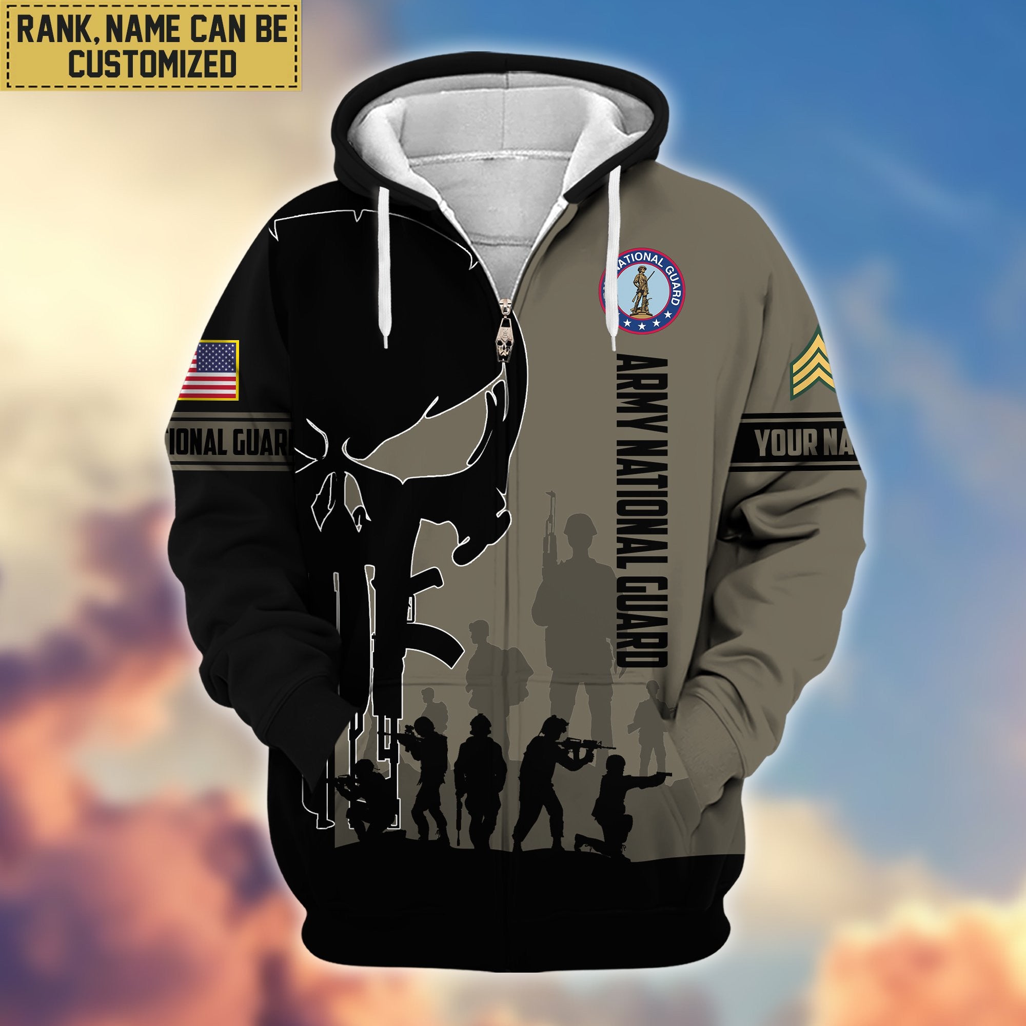 Premium Custom Name, Rank Army National Guard Veteran Zip Hoodie VPVC606008, Gifts For Army National Guard Veteran